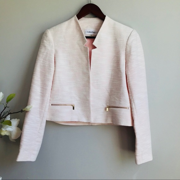 Ck Light Pink Tweed Crop Jacket 
